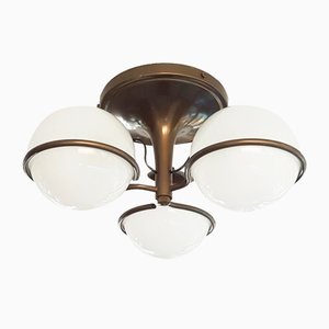 Brown and Bronze Metal 2042/3 Ceiling Lamp with Sandblasted Glass Shades by Sarfatti for Arteluce, 1963