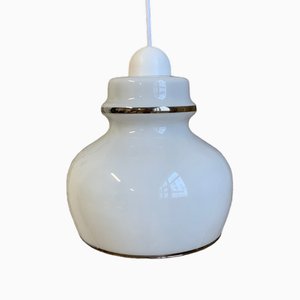 Lampe à Suspension en Opaline Blanche, Italie, 1970s