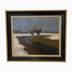 Raffaele De Grada, Paysage d'hiver, Olio su tela, Con cornice