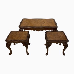 Tables Gigognes Antiques en Noyer, 1920, Set de 3