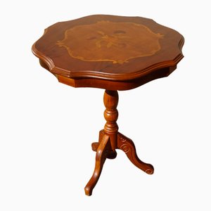 Vintage Wooden Pedestal Table with Marquetry, 1960s