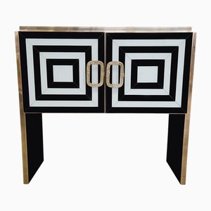 Credenza with Black Glass Doors with White Inserts, 1980s