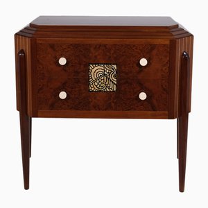 French Art Deco Chest of Drawers in Mahogany and Thuja with Floral Inlays, 1920s