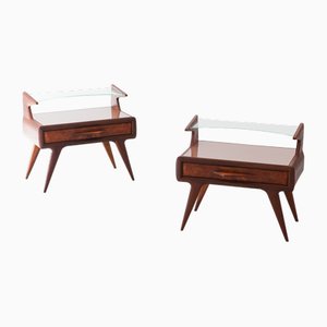 Italian Bedside Tables with Glass Tops, 1950s, Set of 2