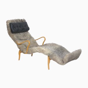 Pernilla Lounge Chair in Sheepskin by Bruno Mathsson for Firma Karl Mathsson, 1960s