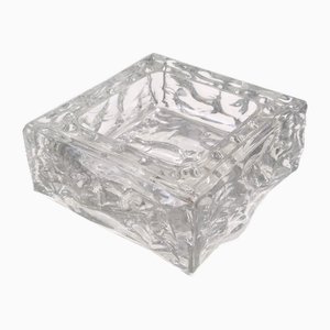 Vintage Square Molded Thick Glass Ashtray, 1960s