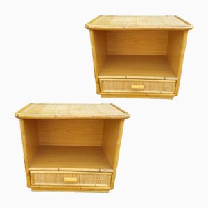 Vintage Spanish Bamboo and Wicker Nightstands, Set of 2