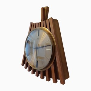 Lamellen Wall Clock in Teak and Brass from Atlanta Electric / Junghans, 1950s-1960s