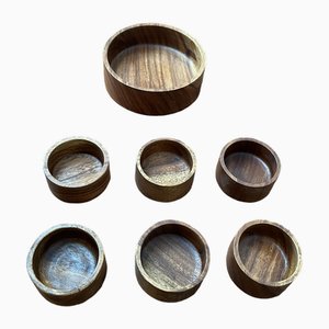 Vintage Scandinavian Teak Bowls, Set of 7