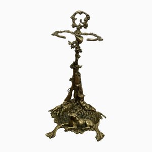 French Chasse Hunting Theme Stick Stand in Brass, 1890s