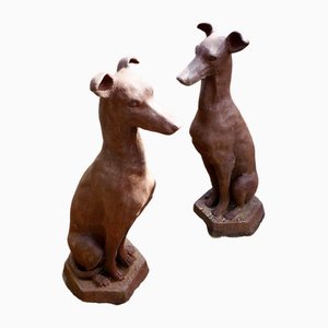 Perros guardianes Greyhound de hierro fundido natural oxidado, años 20. Juego de 2