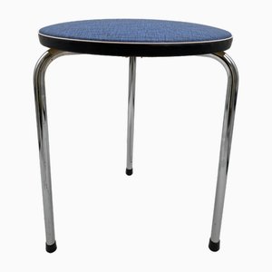 Mid-Century Steel Tube Stool with Blue Synthetic Leather Cover, Germany, 1950s