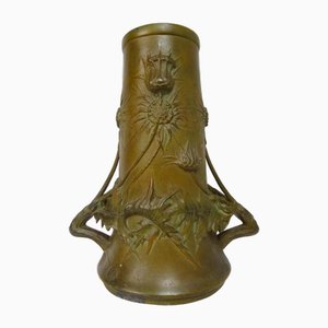 Jugendstil Vase mit Disteln aus Metall von Blanche Poccard de Santilau, Paris, Frankreich, 1901