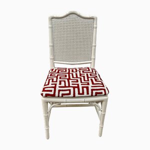 French Chippendale Terracotta Jacquard & Faux Bamboo Dining Chair, 1970s