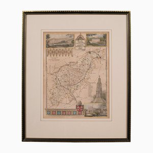 Antique Framed Lithographic Map of Northamptonshire, England, 1860