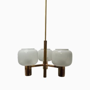 Scandinavian Ceiling Lamp in Brass with Glass Shields, 1960s