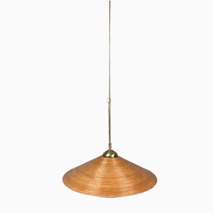 Pencil Split Reed, Rattan, Bamboo & Brass Pendant Lamp, 1970s