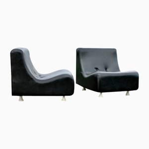 Set of Space Age Black Leatherette Lounge Chairs, 1970s