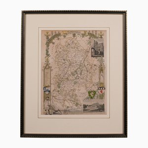 Antica mappa litografica incorniciata del Bedfordshire, Inghilterra