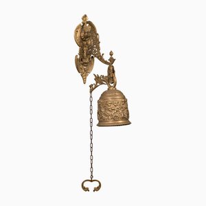 Victorian Ornate Wall Mounted Chime School Bell in Brass, 1890s