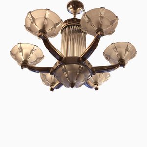 French 6-Arm Chandelier by Petitot for Atelier Petitot, 1930s
