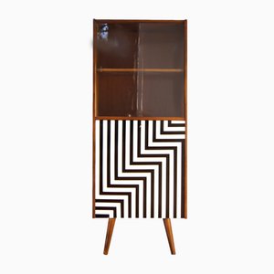 Polish Glass Case with Bar in Op Art Motif, 1970s