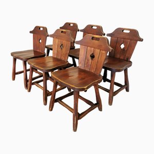 Vintage Wooden Tyrolean Massive Dining Chairs, 1970s, Set of 6