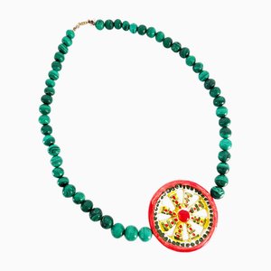 Malachite Necklace and Caltagirone Ceramic Charm with Gold Closure, 2010s