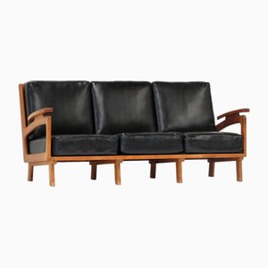 Modernes Mid-Century Lounge Sofa aus schwarzem Leder, 1960er