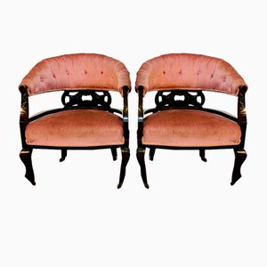 Antique English Edwardian Low Open Armchairs, 1900s, Set of 2