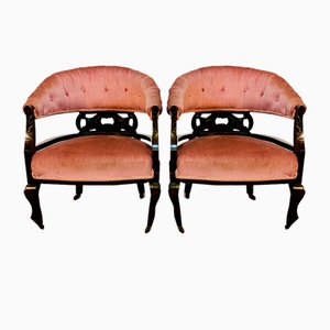 Fauteuils Ouverts Bas Édouardiens Antiques, Angleterre, 1900s, Set de 2