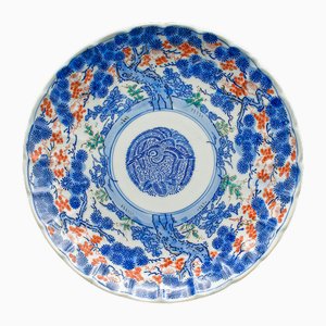 Plato decorativo japonés antiguo de cerámica, década de 1890