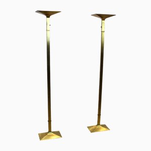 Italian Brass Uplighter Floor Lamps, Set of 2