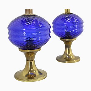Brass and Glass Table Lamps, Former Czechoslovakia, 1970s, Set of 2
