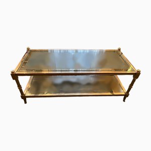 Chromed Bronze Coffee Table with Engraved Glass Top