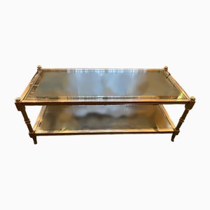 Table Basse en Bronze Chromé avec Plateau en Verre Gravé