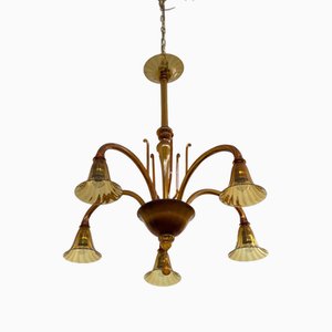 Lámpara de araña de Murano de cinco brazos en ámbar, años 70