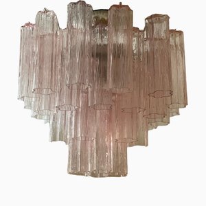 Lampadario tubolare di Murano rosa