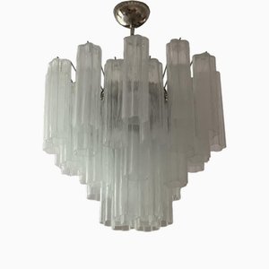 Lampadario in vetro di Murano tubolare bianco