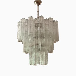 Tubular Clear Murano Glass Chandelier