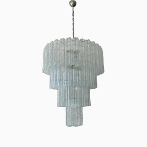 Lampadario tubolare in vetro di Murano trasparente