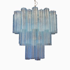 Large Tubular Chandelier in Turquoise Murano Glass