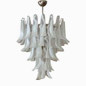 Lampadario in vetro di Murano bianco nello stile di Mazzega