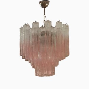 Lampadario di Murano Tubolare in Rosa Ombre