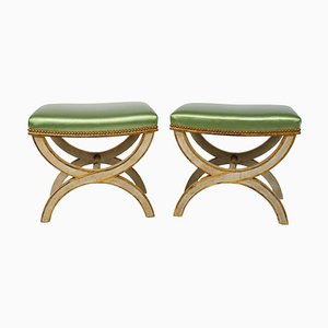 X-Shaped Lacquered Wood Stools, Early 20th Century, Set of 2