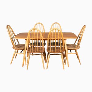 Mesa de comedor de tablones y sillas Windsor de Lucian Ercolani para Ercol