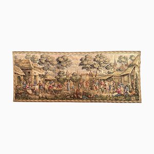 French Aubusson Style Jacquard Tapestry with Villagers Celebration Decor, 1980s