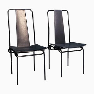 Set of Italian Modern Black Chairs attributed to Adalberto del Lago for Misura Emme, 1980s