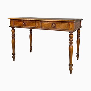 Table en Bois avec 2 Tiroirs et Pieds Tournés, Italie, 1800s