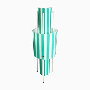 Mid-Century Italian Floor Lamp in White and Light Blue Glass with Metal, 1950s